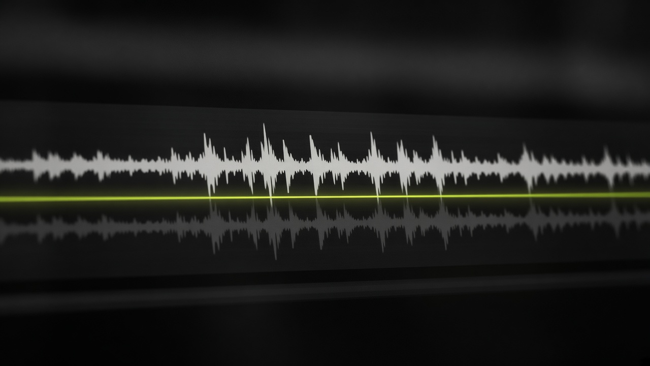 A waveform on a black surface crossed by a lime alignment line.